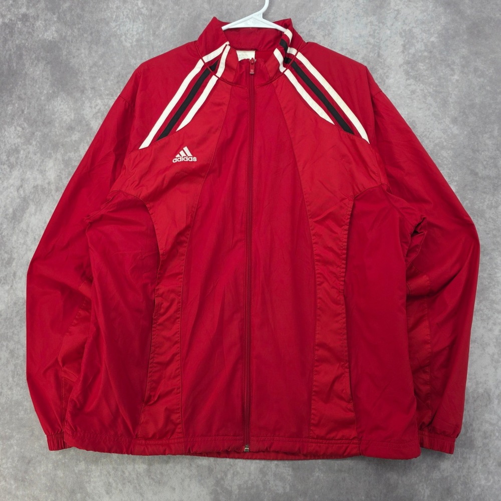 Vintage Adidas Full Zip Red Windbreaker Jacket Mens Medium Climalite 3 Stripe